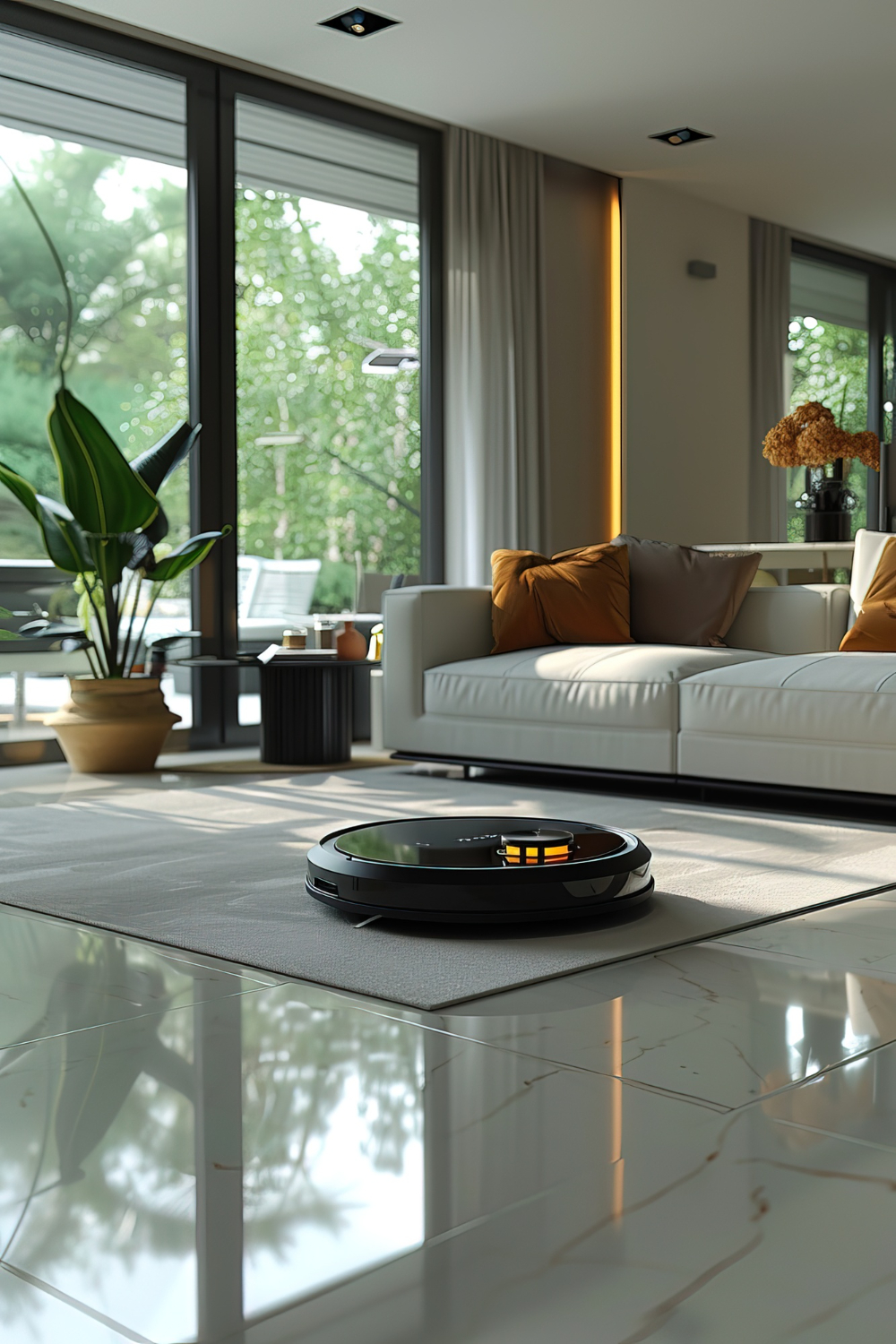 Outdoor patio with modern furniture