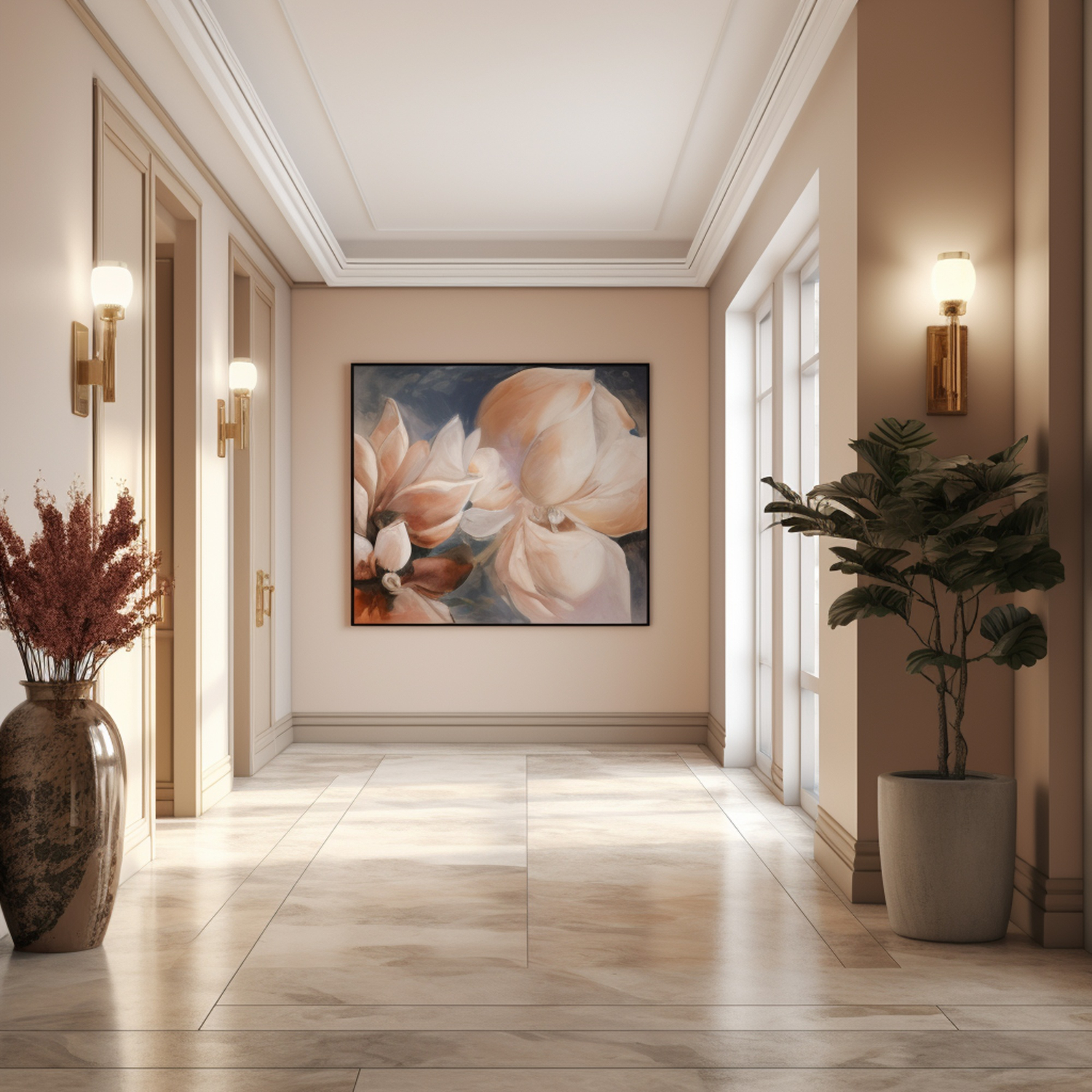 Modern white kitchen with marble countertops